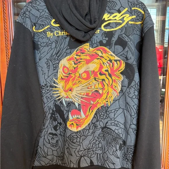 Ed Hardy Black and Gray Graphic Hoodie - Picture 3 of 4